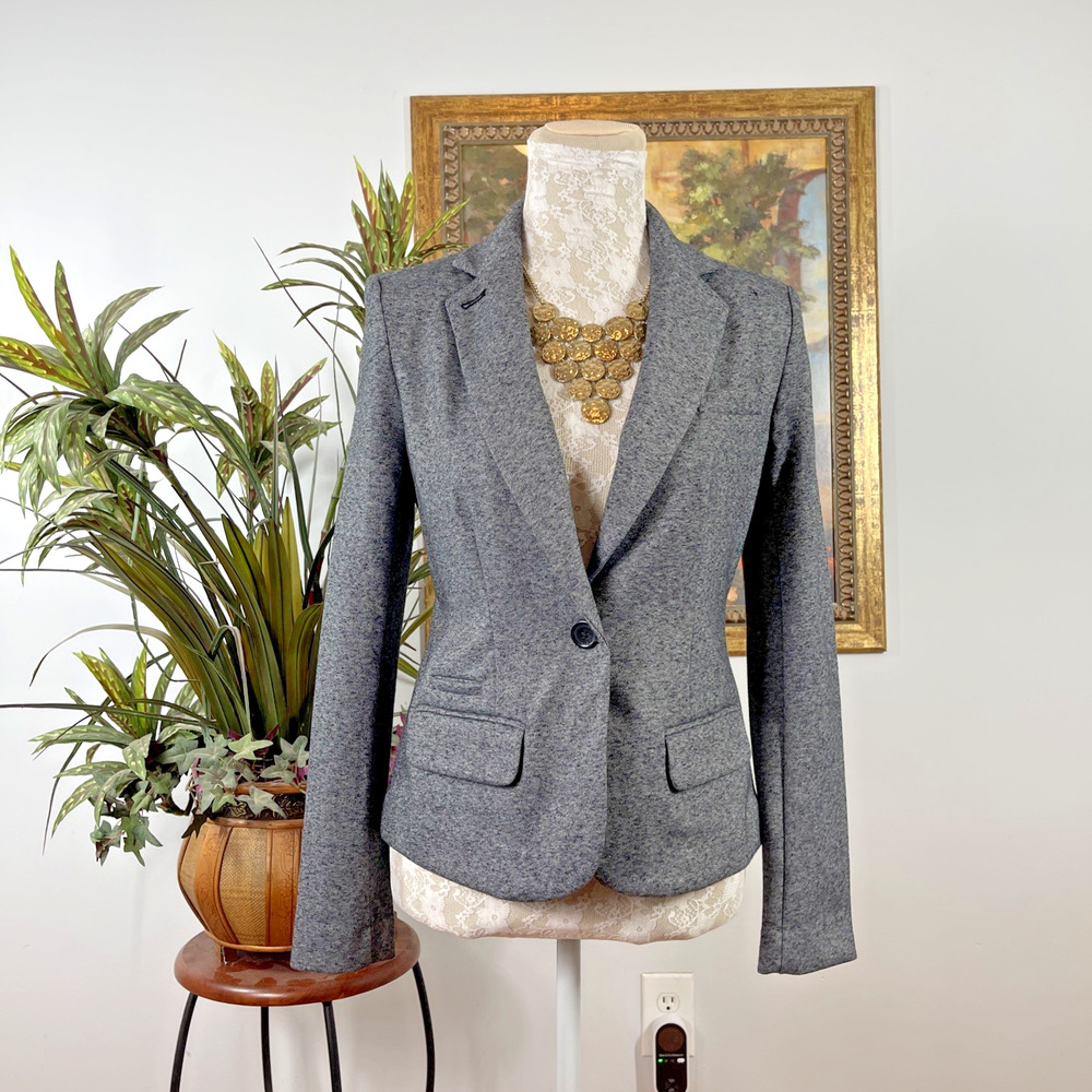 Merona Women's XS/TP Gray‎ Knit Blazer Jacket One Button Career Office Stretch